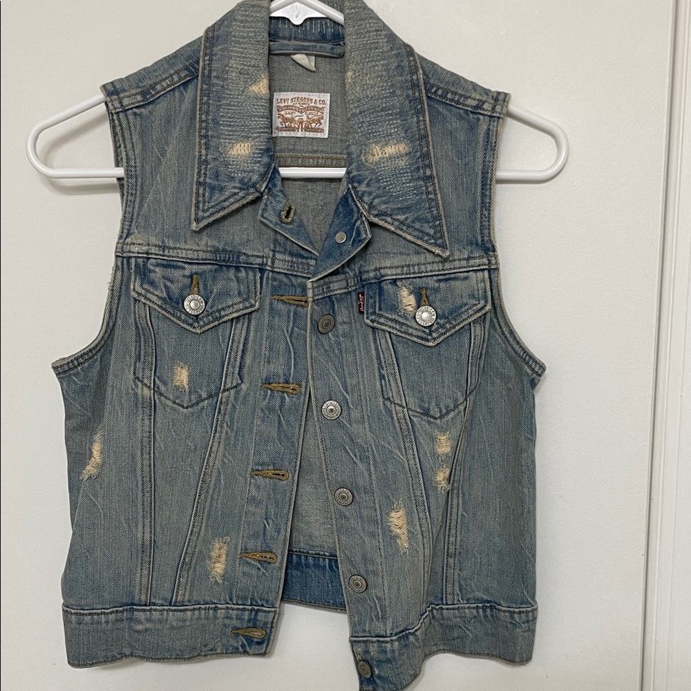 Levi's Distressed Blue Denim Vest
